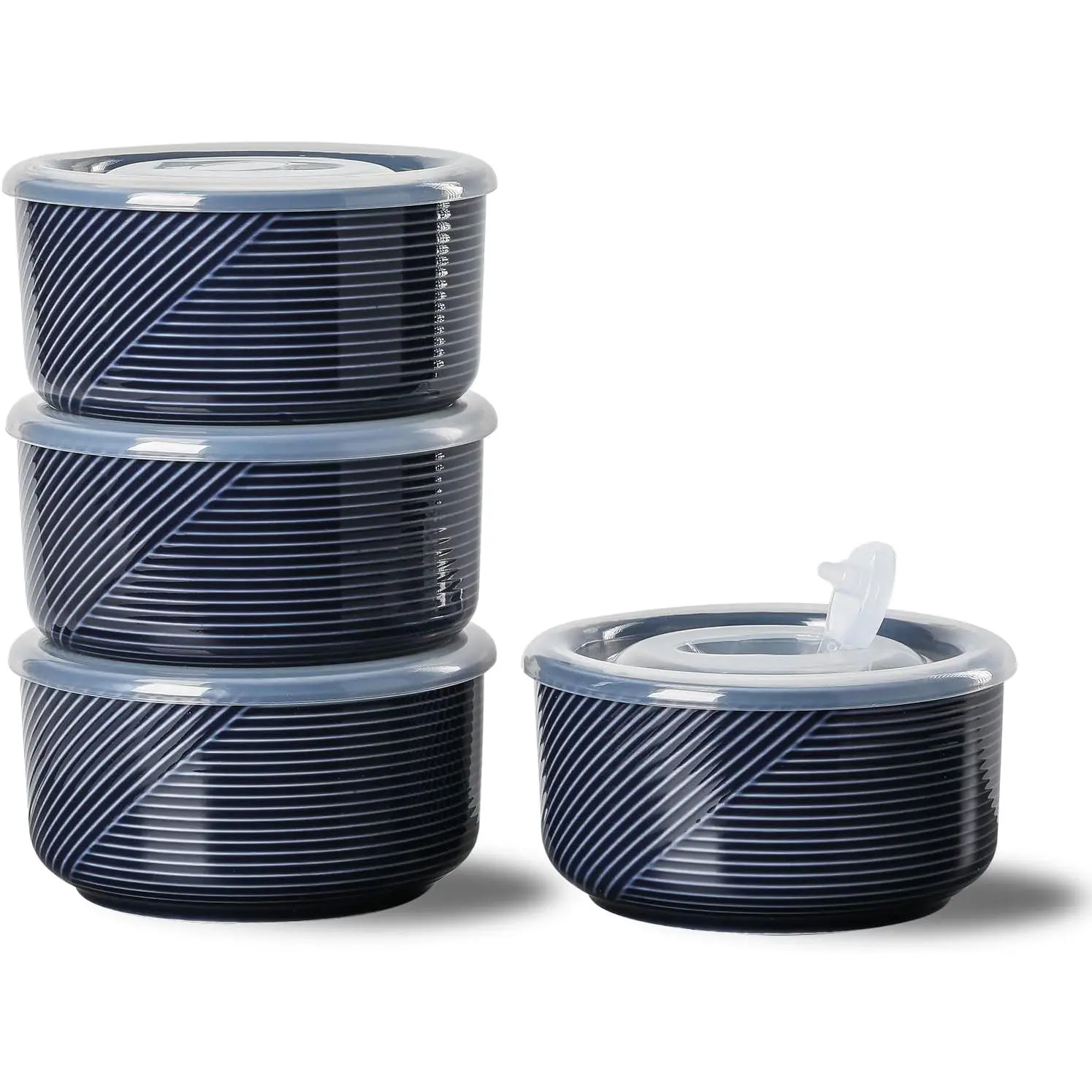Ceramic Bowl with Lid, Microwave Safe - 20 oz Navy |  Storage Container for Soup, Salad, Cereal, Leftovers, Meal Prep, Lunch, Picnic, Camping, Serving - Airtight Set of 4