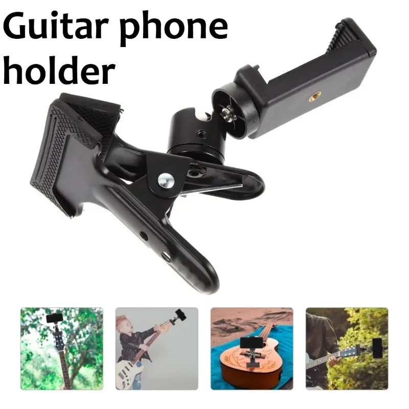 Universal Musical Instrument Guitar Mobile Phone Holder, Supports 360 ° All-round Free Rotation, Clamping, Stable and Non-shaking, Small Size Can Store Musical Instrument Bag Acoustic Holder