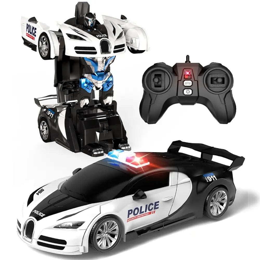 New Transformable Car, Remote Control Robot, Police Electric Transformer Car, Cool Lights, 1:18 Scale, 2.4GHz, 360° Rotation, Ages 6+, Gift Box