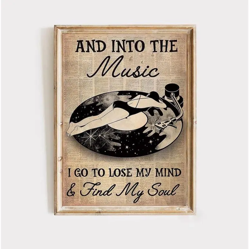 Lose my mind find my soul poster, Retro Record Player Poster, Vintage Vinyl Wall Art,  Melting Vinyl Record Newspaper Print