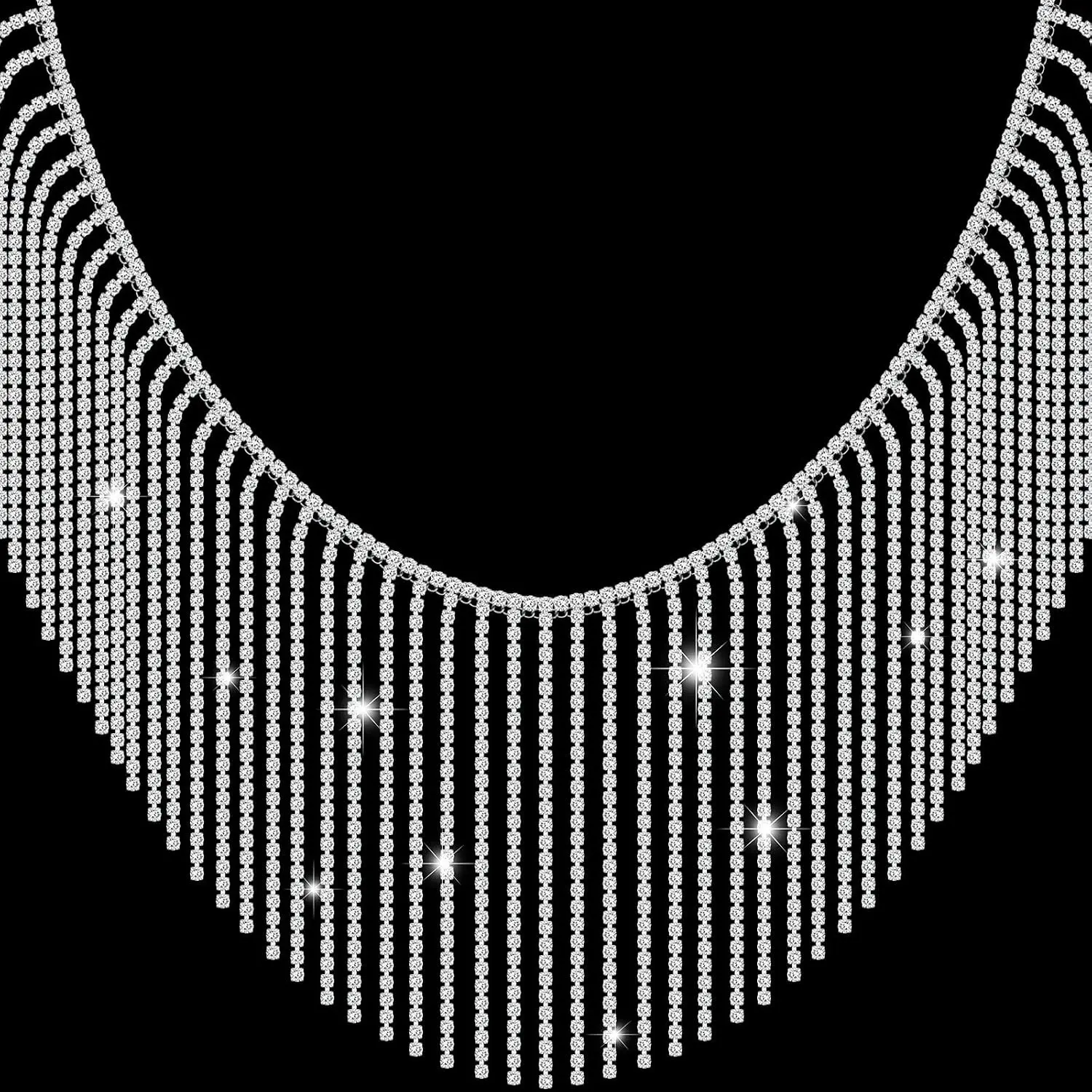 2 Yard Rhinestone Fringe Trim Rhinestone Ribbon Tassel Chain Diamond Crystal Tassel Fringe Trim for Sewing Crafts Wedding Party Clothing Accessories Female Jewelry (Silver)