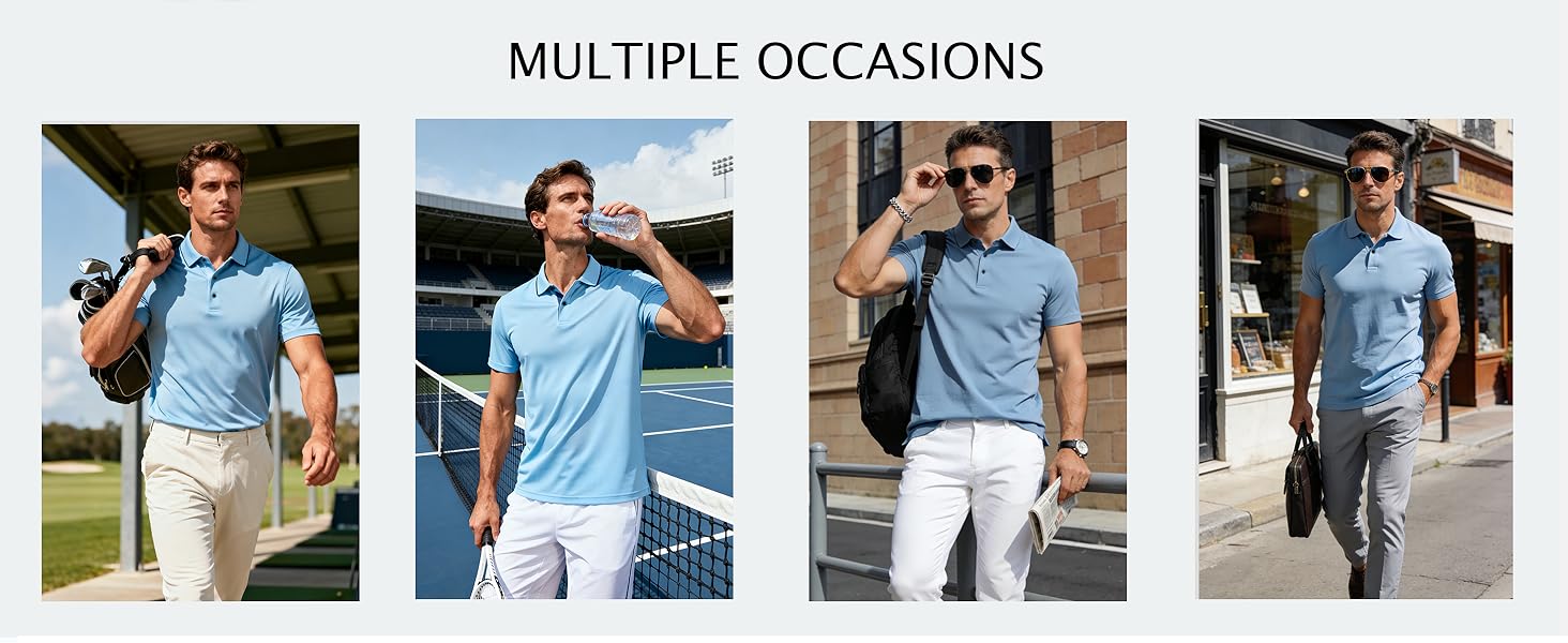 Polo Shirts for Men Casual Athletic Polos 3 Buttons Performance Business Golf Collared Shirts