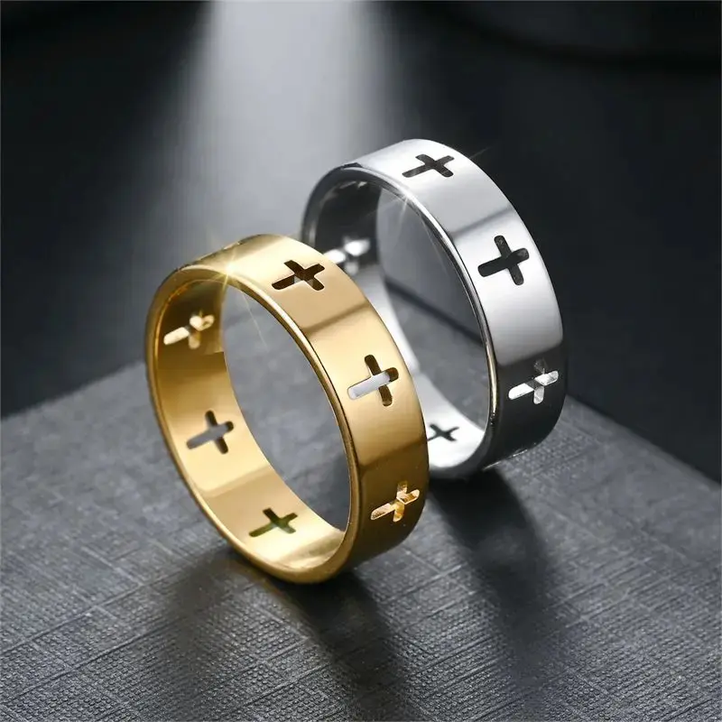 Unisex Minimalist Alloy Cross Ring, Silver Band With Delicate Cross Detail, Trendy Couple Fashion Jewelry for Men & Women