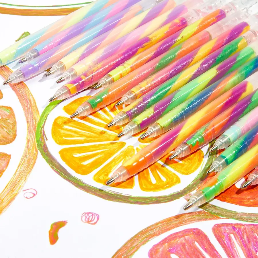 6pcs Rainbow Gradient Gel Pens Glitter Colors, Multi-Color Drawing and Doodling Pens，Handle School Office Supplies Stationery Gift