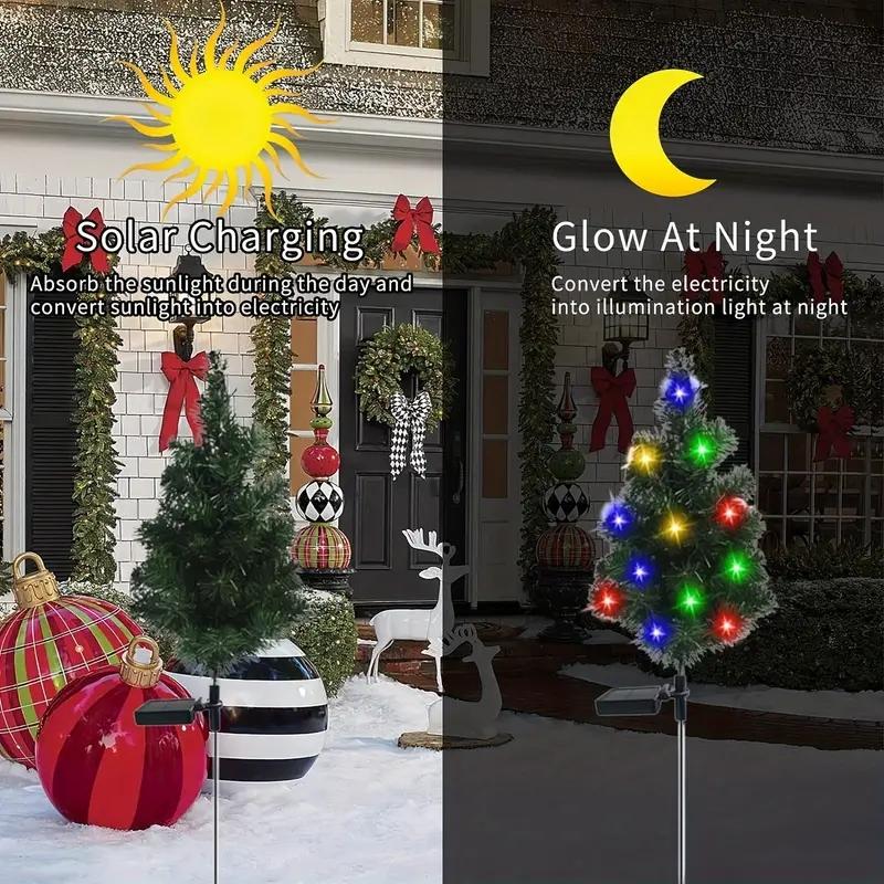 Solar LED Christmas Tree Lights, Ip65 Waterproof Outdoor Garden Pathway Outdoor Decorative Lights Decorations, Pre-Lit Solar Powered Yard Lawn Lamp Set