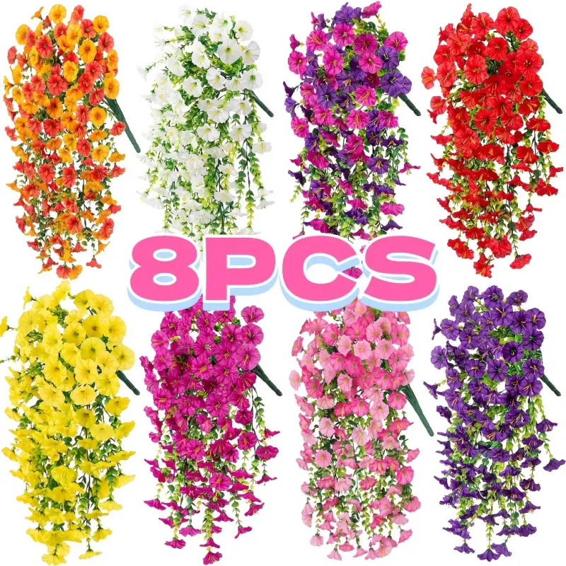 Artificial morning glory plants, outdoor simulation flowers in white, pink, red, yellow, orange, fuchsia, purple, and magenta colors, multifunctional UV-resistant realistic hanging plants, suitable for home decoration, Artificial Flower Decorations