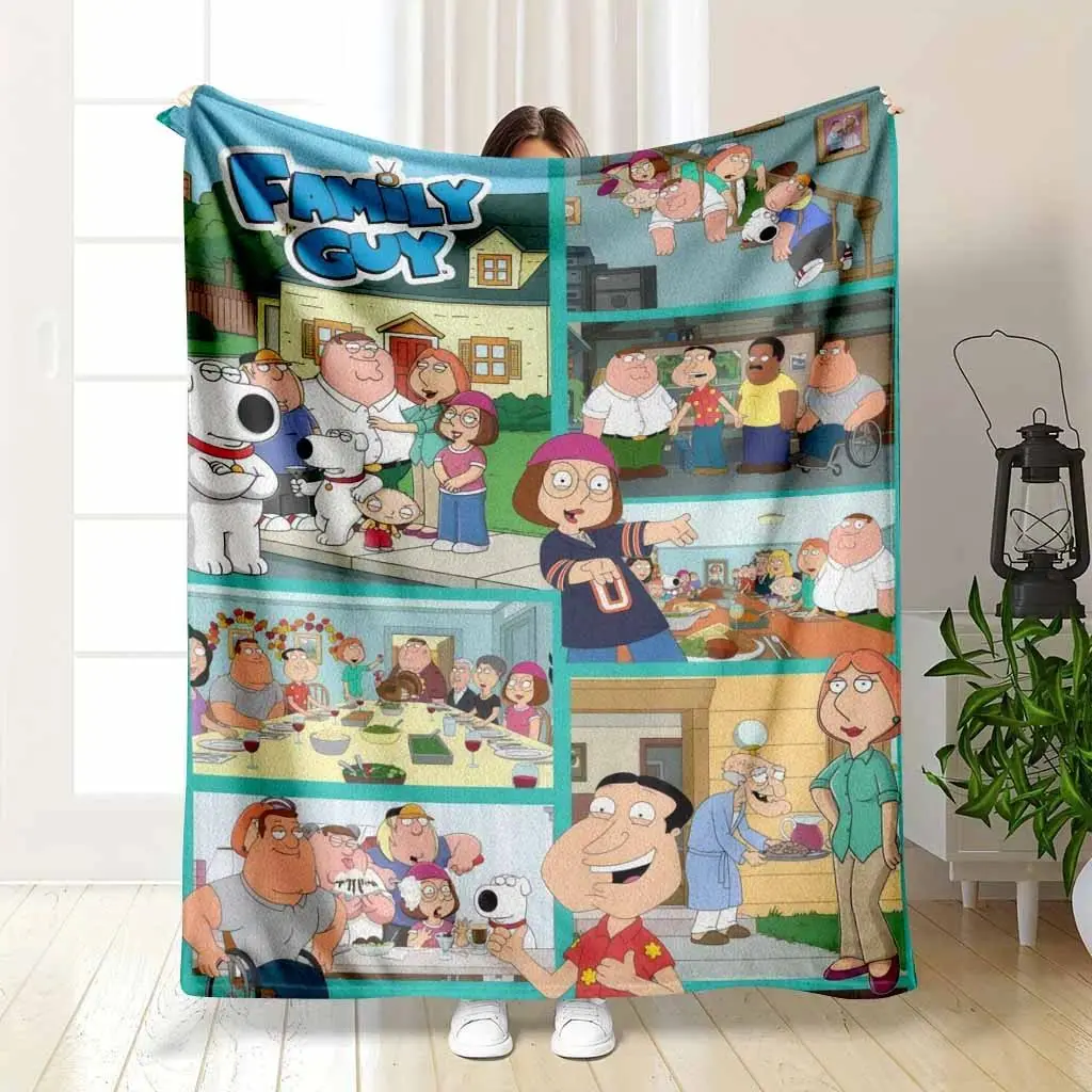 Family Guy Flannel Blanket Griffin Family Collage Print Peter Lois Stewie Brian Quagmire Funny Adult Cartoon Art Soft Warm Fuzzy Throw Perfect for Gamer Room Dorm Bedroom Sofa Funny Gift