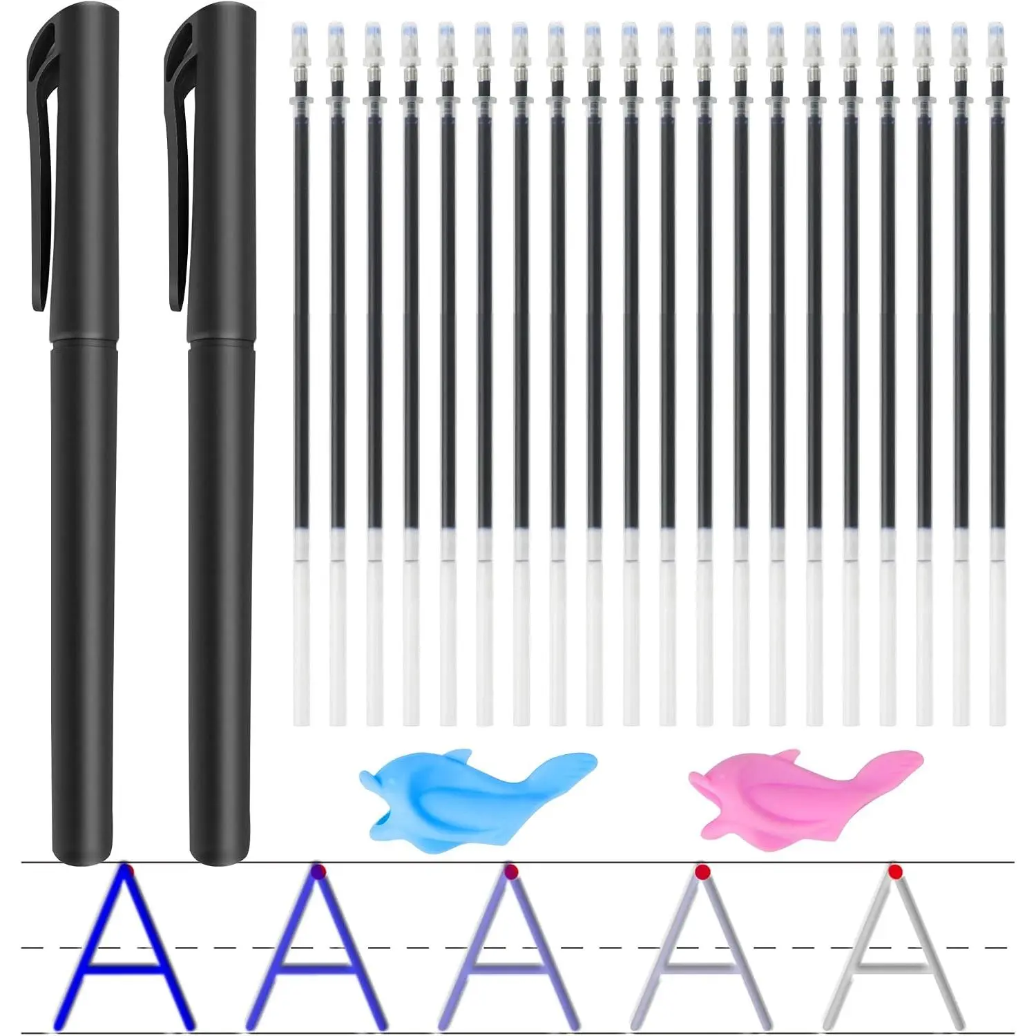 Magic Pens & Refills for Magic Grooved Writing Practice Workbooks, Disappearing Ink Pen for Grooved Handwriting Practice for , Invisible Ink Pen with Pencil Grips for  Handwriting