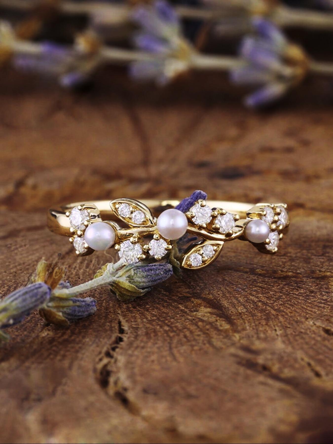 S925 Sterling Silver Faux Pearl & Artificial Zircon Decorated Ring, Vintage Style Ring for Women, Trendy All-match & Exquisite Jewelry for Birthday Gift, Vintage Rings, Promise Ring