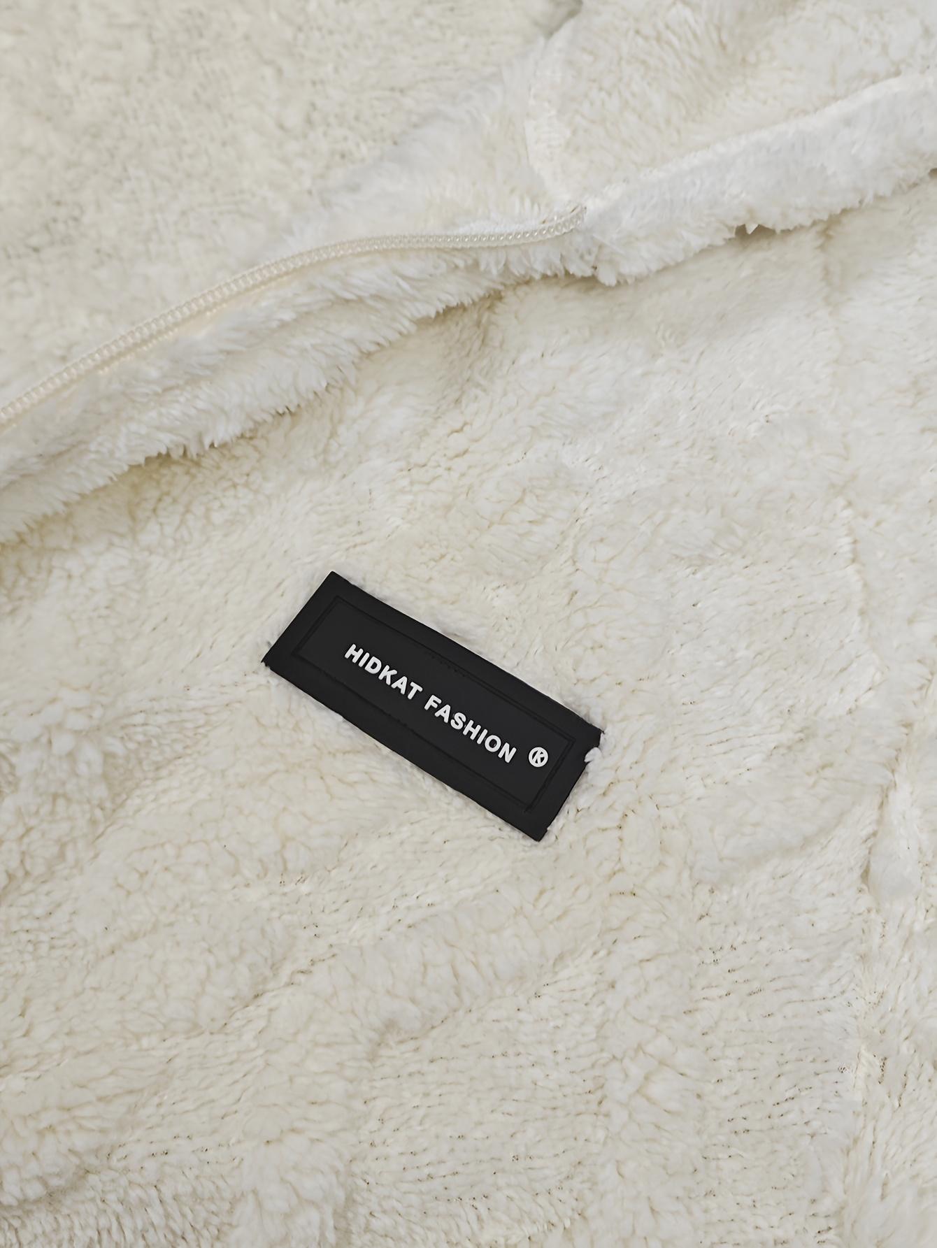 Men's diamond embossed lamb wool hooded jacket Large loose and thick coral fleece warm jacket American style trendy 3D textured plush hooded cotton jacket