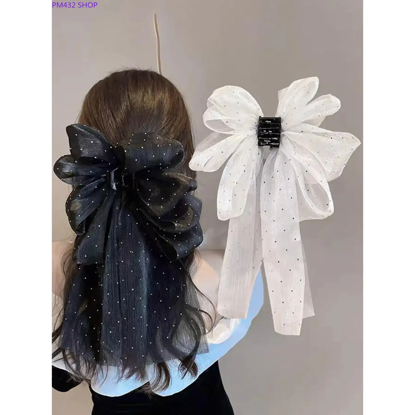 Elegant Glittering Bow Hair Claws (2pcs Set) – Cute Sparkly Butterfly Bow Hair Clip Set, Fashion Hair Accessories for Women & Girls, Strong Hold Hair Claw Clips for Daily Wear, Party & Special Occasions
