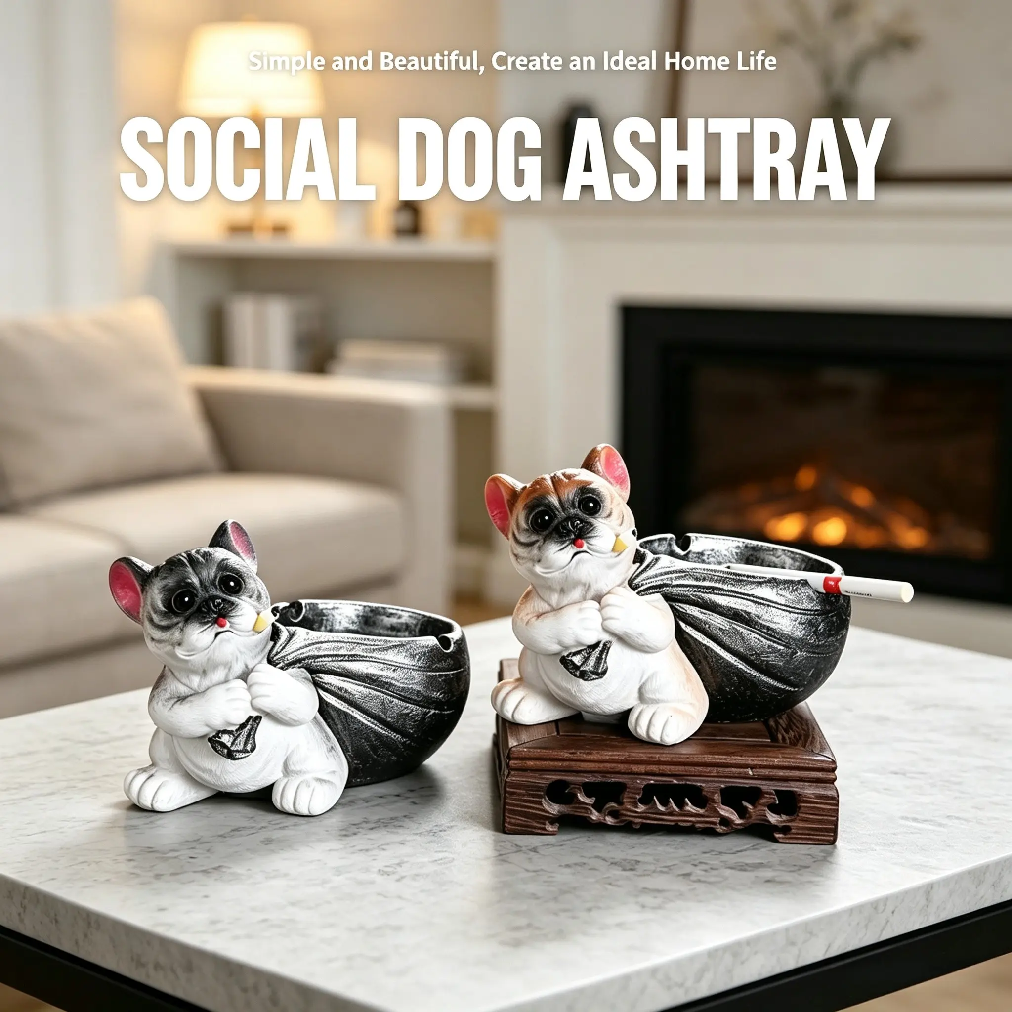 Cute Bulldog Resin Ashtray with Slot Design, Creative Cartoon Dog Back Bag Shape, Windproof Desktop Organizer, Unique Gift for Fans, Living Room Decor