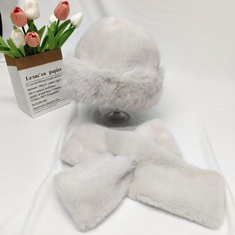 2Pcs Scarf and Hat Set Women Pullover Cap Winter Thickened Plush Warm Cap and Scarf Kit Fashioncute Beanies Hat