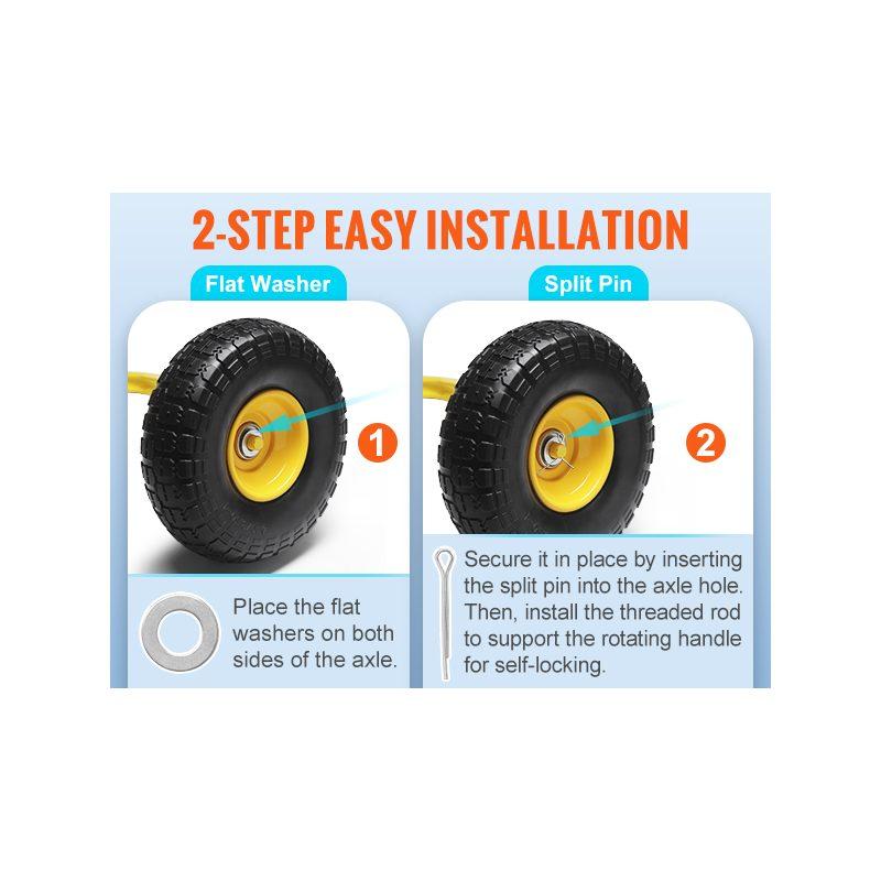 fathersdaygift  VEVOR Solid PU Run-Flat Tire Wheel, 10, 2-Pack, 400 lbs Dynamic Load, 450 lbs Static Load, Flat Free Tubeless Tires and Wheels for Hand Truck, Utility Cart, Dollies, Garden Trailers, Various Carts