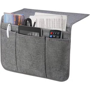 Bedside Caddy Bedside Storage Organizer Holds Magazine Phone Tablet iPad Remote, for Home College Dorm Bed Sofa Bunk Bed Grey