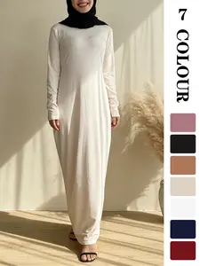 Muslim Sleepwear Plain Long Sleeve Dress, Essential Abaya Layer, 7 Colors, 5 Sizes, All Ages, Fitted Style, All Seasons