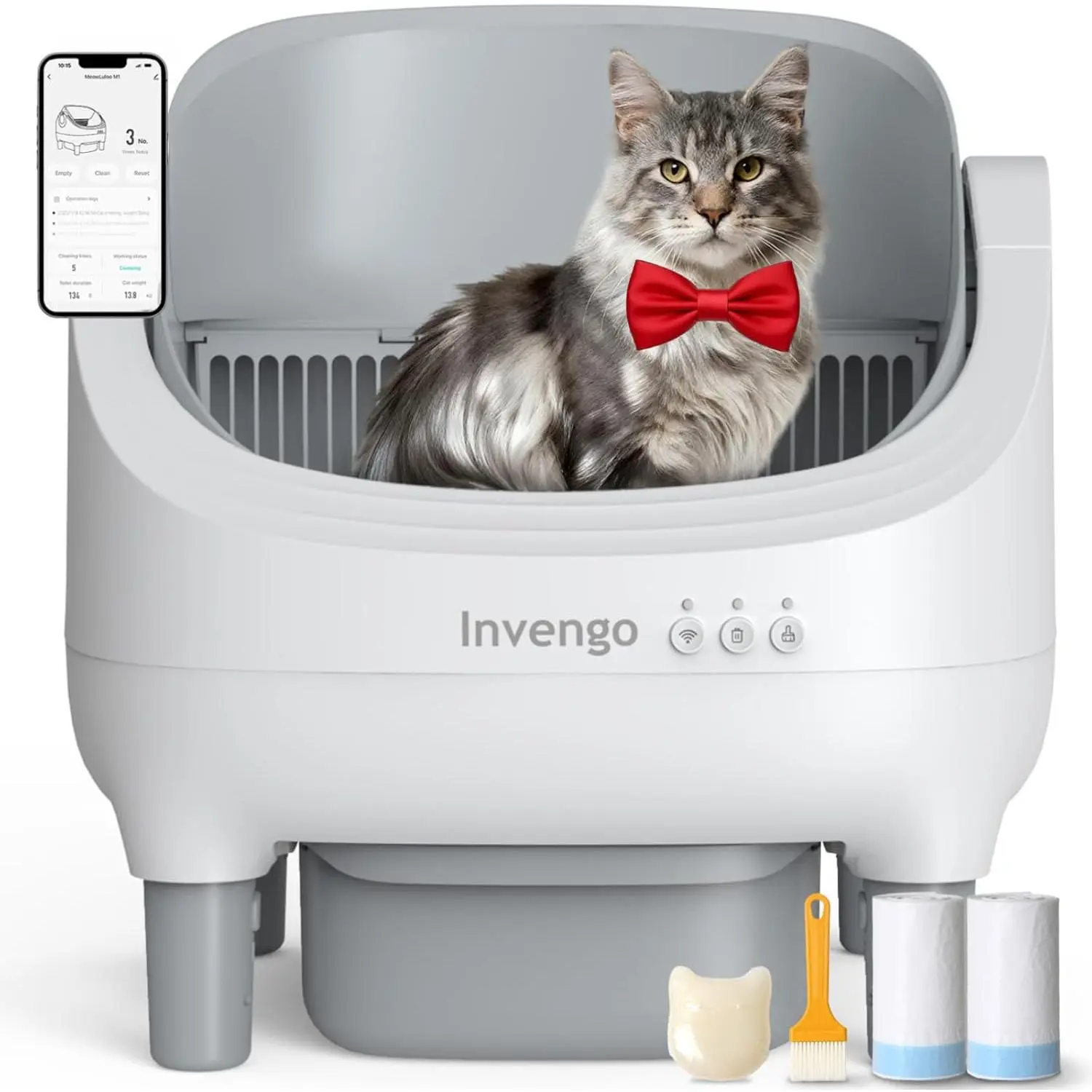 Automatic Cat Litter Box Self Cleaning, App Control, Open-Top Automatic Litter Box with Safety Sensors, Ultra-Quiet, 10.5L Waste Bin with Odor Control, 2 Rolls of Garbage Bags, LightGrey affordable pet finds free scoop easy-clean design caja automatica