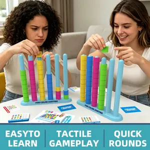 Color Stacking Challenge Sorting Game, Stem Logic Training Puzzle Toy, Includes 50 Challenge Cards, Multiplayer Tabletop Game