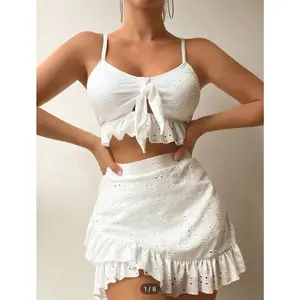 2026 new style hip-hugging skirt split swimsuit three-piece swimsuit lace-up beach bikini