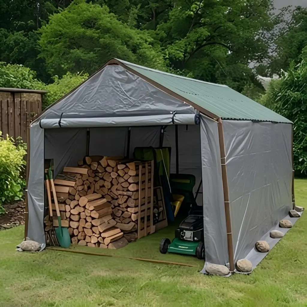 12x20 ft Single Unit Carport Canopy Cover, Vertical Roof Style PE Tarpaulin Shelter, 180G PE Side Walls Enclosure for Outdoor Vehicle Protection