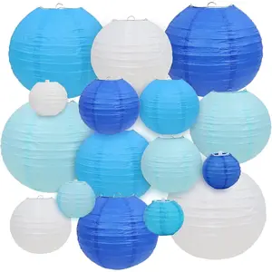 16 count Blue/White Paper Lanterns (Size of 4", 6", 8", 10") - Chinese/ Paper  Decorations Ball Lanterns Lamps for  Decor, Parties, and Weddings