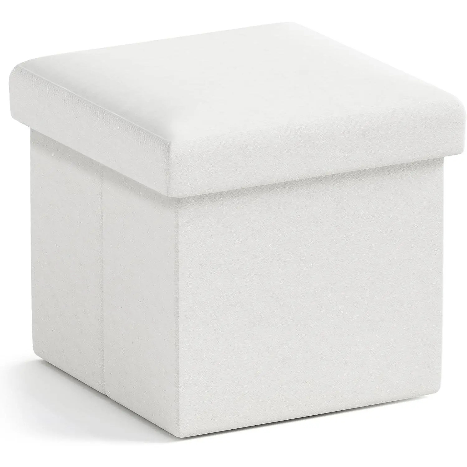 Small Square Storage Ottoman, Foldable Linen, 12x12x12, White | Collapsible Cube Design; Foot Rest Stool Seat; Ideal for Living Room, Bedroom, Home Office or Dorm