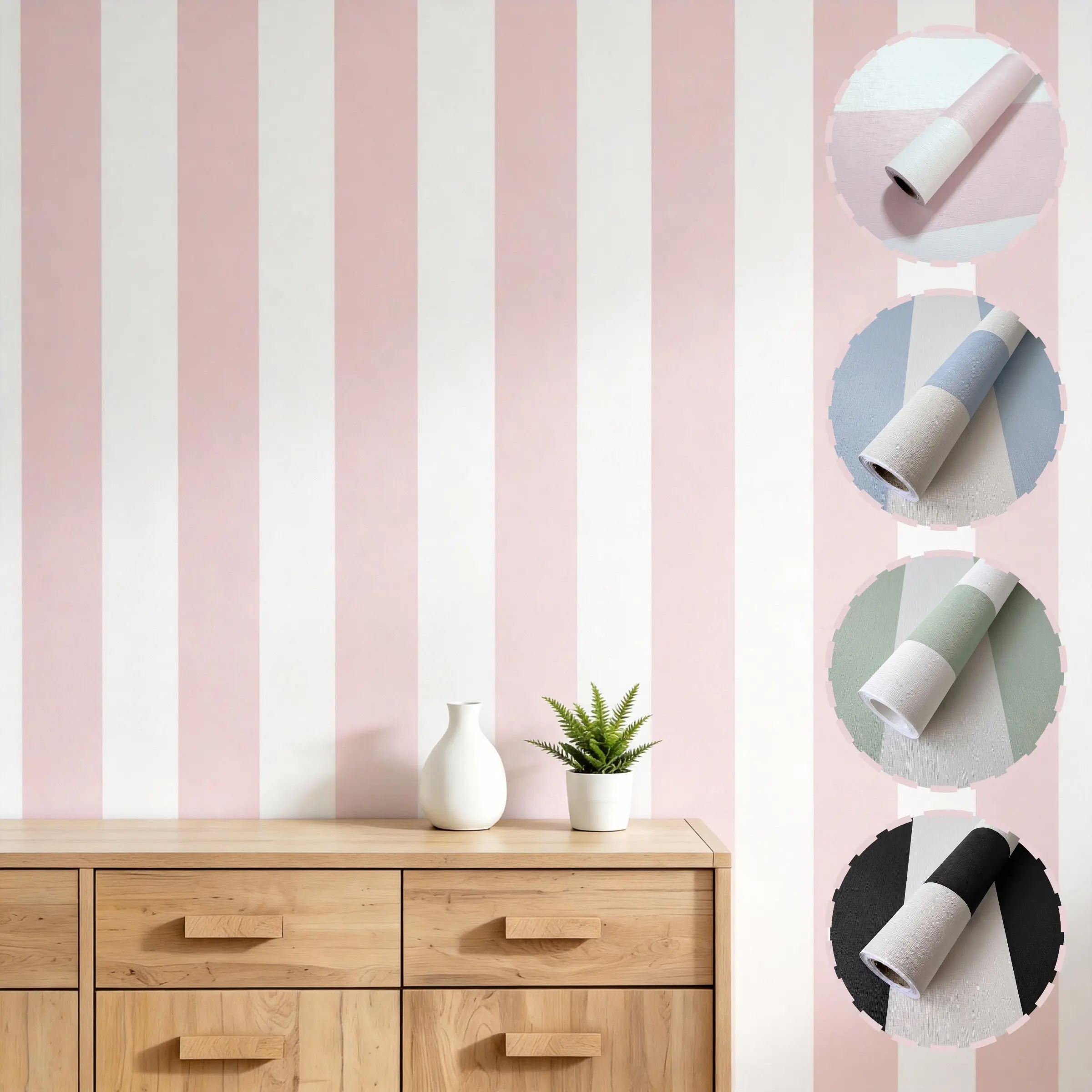1 Roll 44.5cm/17.5in Wide Pink Black Blue Green Striped Peel and Stick Wallpaper, Waterproof Self-Adhesive Vinyl Contact Paper, Removable Furniture Sticker for Bedroom Living Room Bathroom Hallway Wall Renovation Accent Wall Peel and Stick