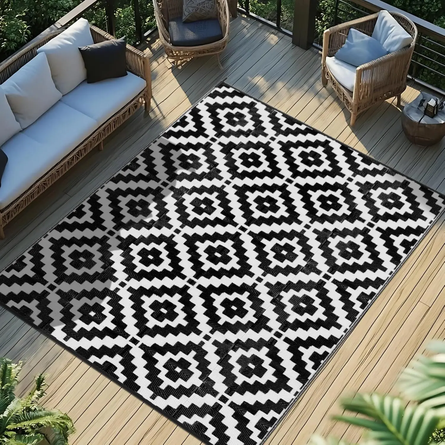 Rug 5x8 ft Waterproof Reversible Straw Rugs for Decor Clearance Outside Large RV Camping Area Carpet Mat for Porch Deck Balcony Pool Backyard Beach Door