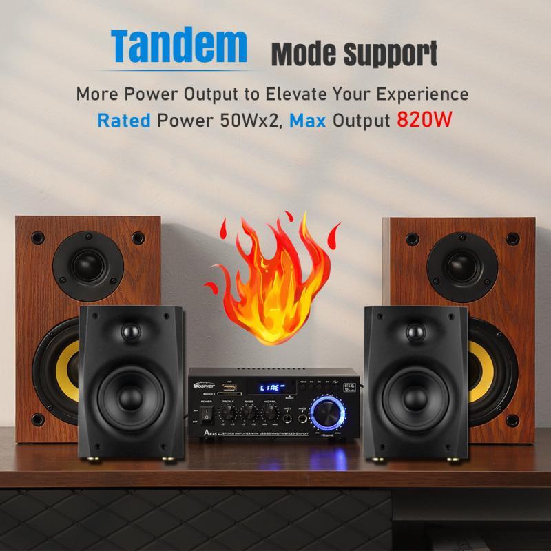 WOOPKER AK45 300W/AK45 Pro 400W Bluetooth 5.0 Stereo Amplifier HiFi 2.0 Channel Power Amp with USB SD RCA Dual Microphone Support for Karaoke Home Theater Party Audio Streaming  karaoke machine