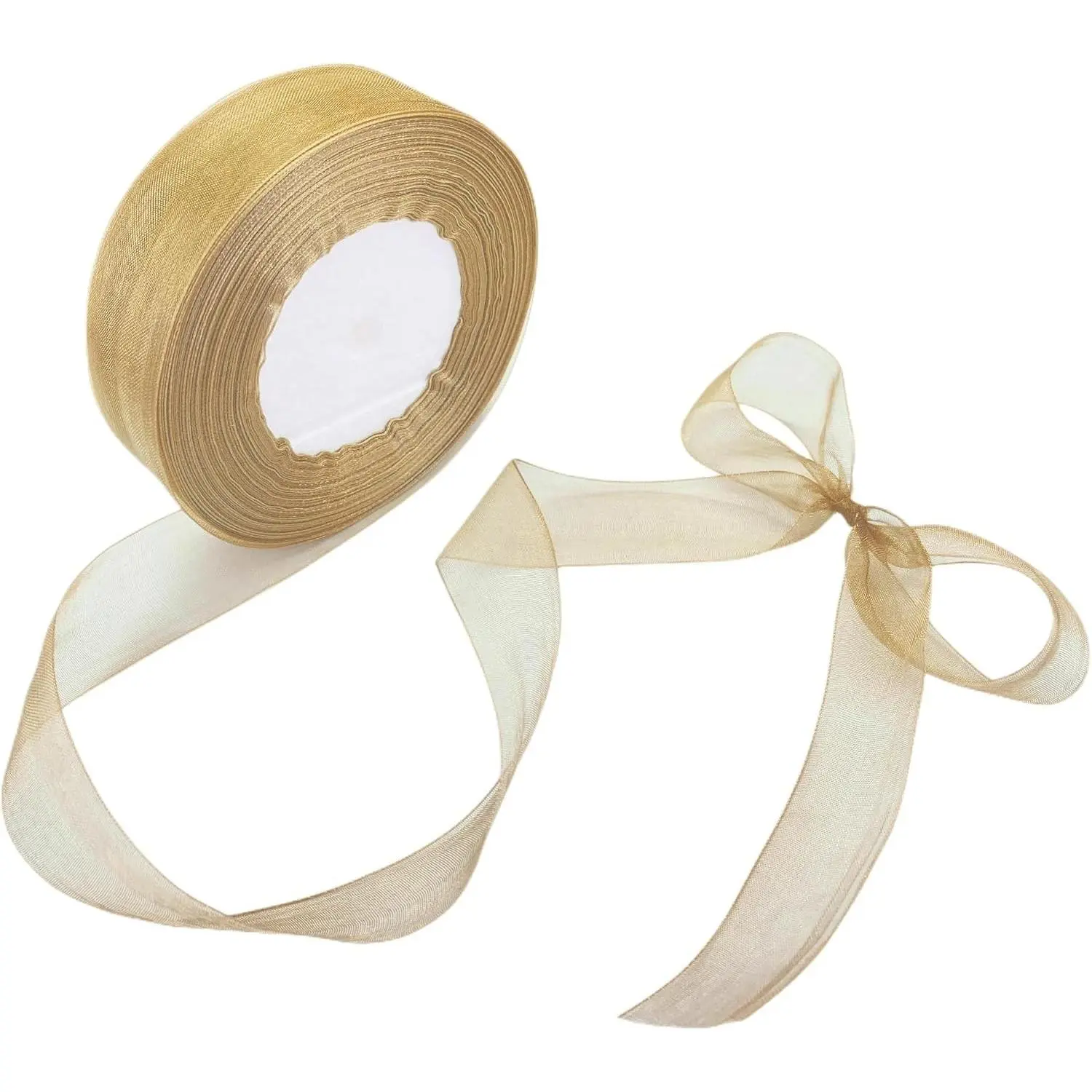 1 Inch 50 Yards Sheer Organza Chiffon Ribbon for Gift Wrapping, Wedding Bouquets, and Crafts - Gold