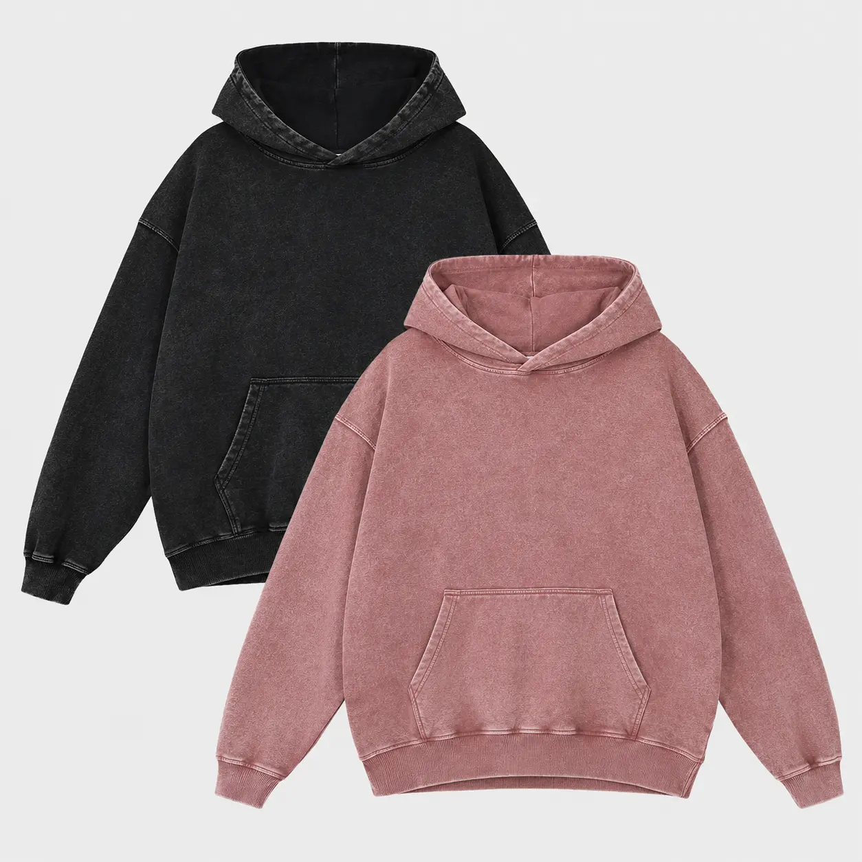 Men's 2-Pack Vintage Oversized Heavy Hoodies - Longsleeves, Loose-Fit Acid Wash Hooded Pullovers, Casual Tops (Suitable for Women)