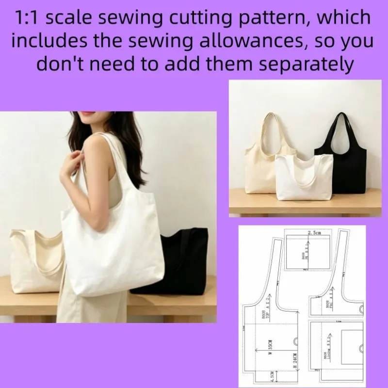 Handmade Bag Sewing Pattern, DIY Tote Bag Template, Customizable Fabric Design, Unique Personal Style, Not Finished Product
