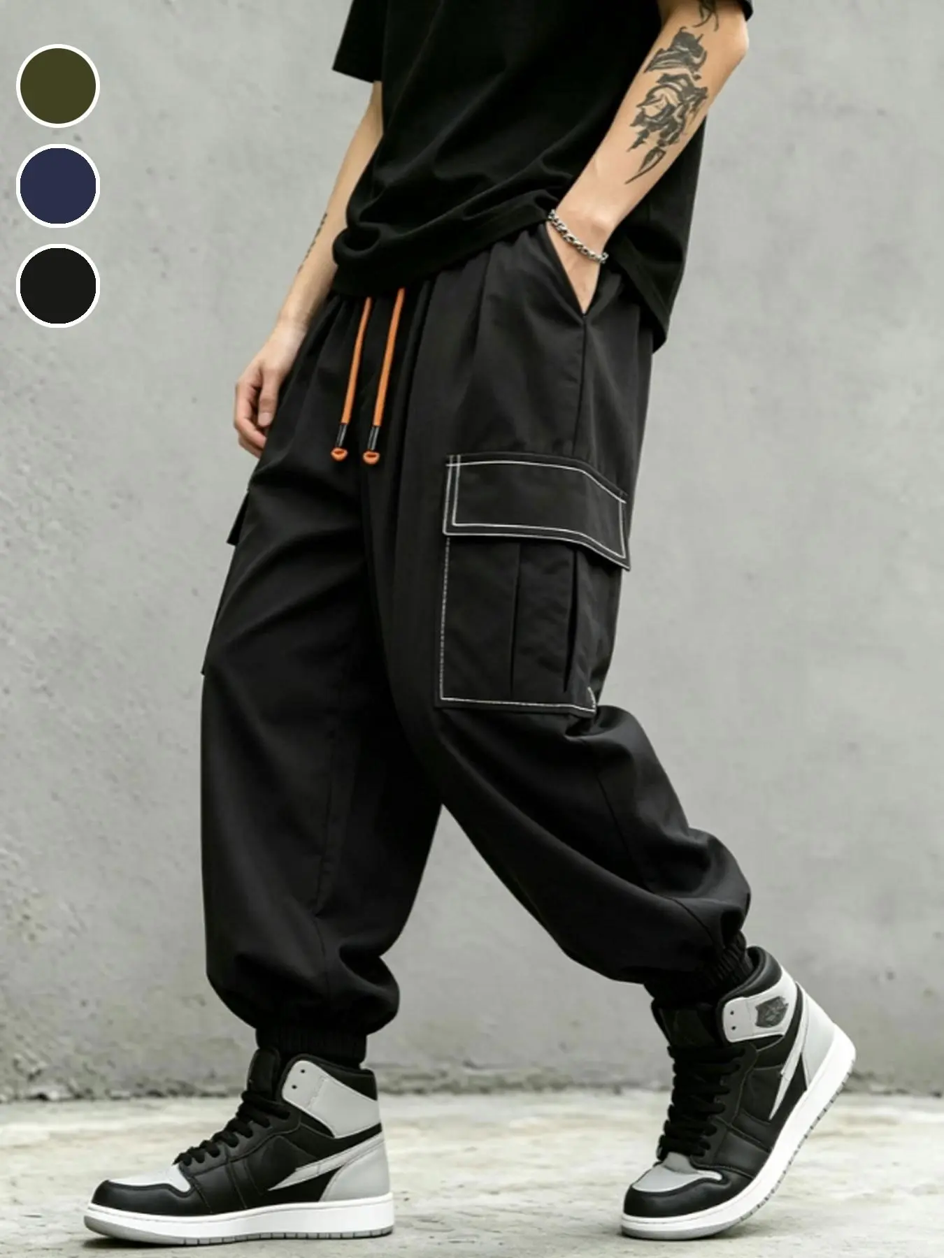 🔥 2026 Men's Summer & Early Fall Trending | 💨 Breathable Oversized Loose Fit Men's Solid Color Harem Lantern Cargo Pants | 🎒 Side Stitch Pockets, Adjustable Drawstring Waist | Street Hip Hop Spring Fall Casual Commuter Trousers