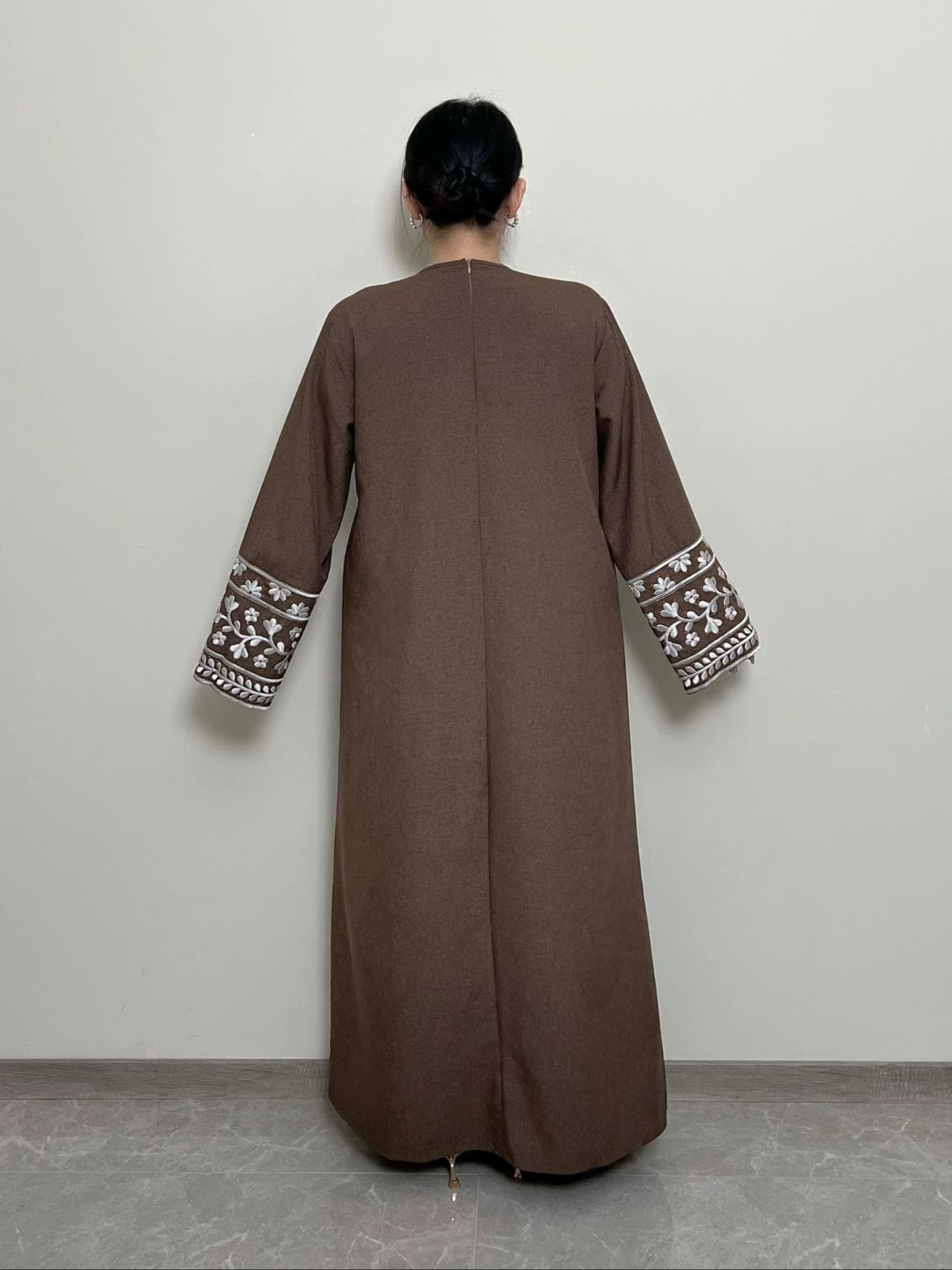 Women's Ethnic Pattern Floral Embroidery Long Sleeve Dress, Casual Round Neck Zipper Dress for Daily Wear, Ladies Islamic Clothing for All Seasons, Classy Modest Dresses, Muslim Outfits