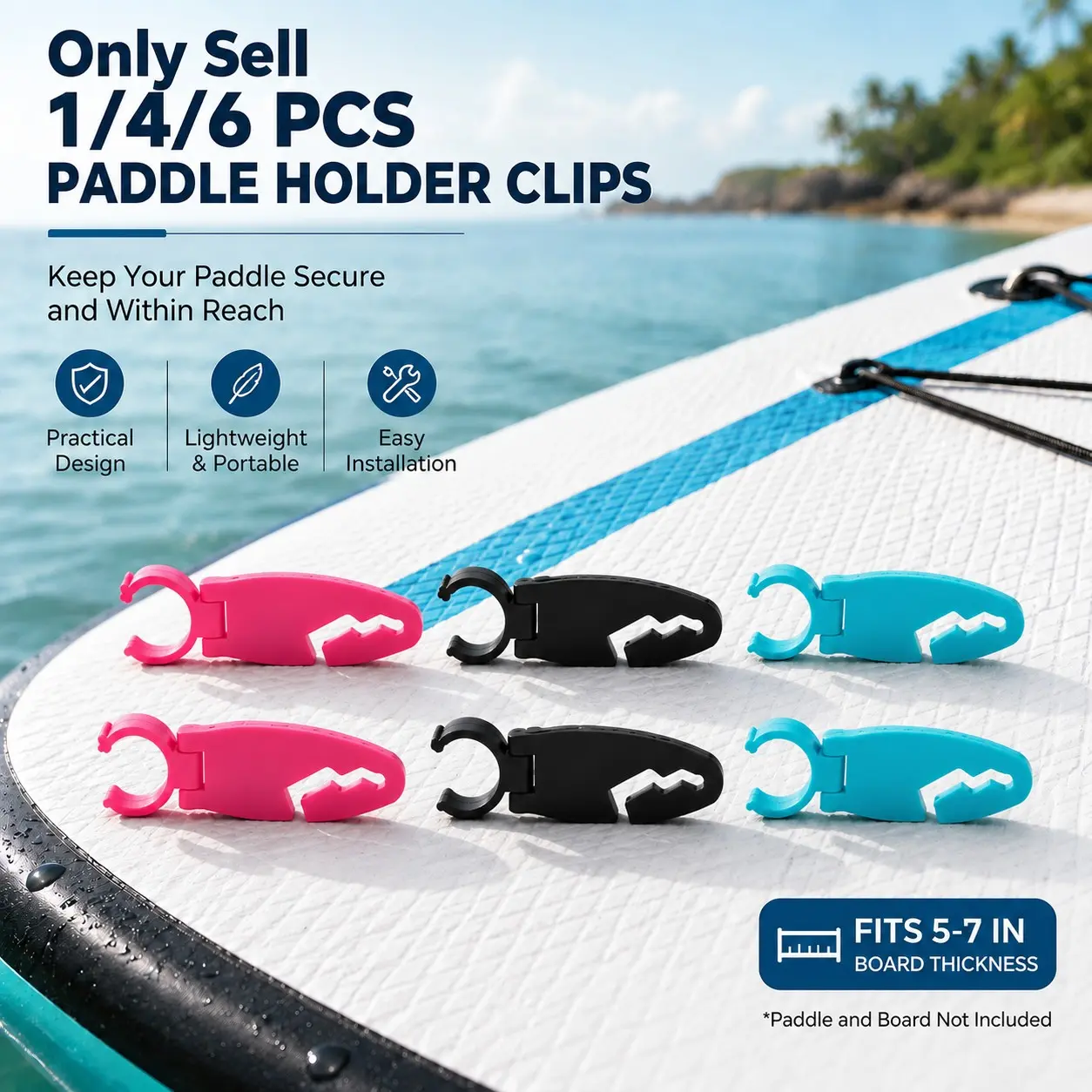 1/4/6 PCS Universal Paddle Board & Kayak Clips, Paddle Holder Mounting Clamps for 5–7 Inch Boards, Paddle Board Clips Holde Easy Installation Clips, Durable Lightweight Paddle Holder Accessories for Paddle Boarding, Kayaking, Fishing & Outdoor Use