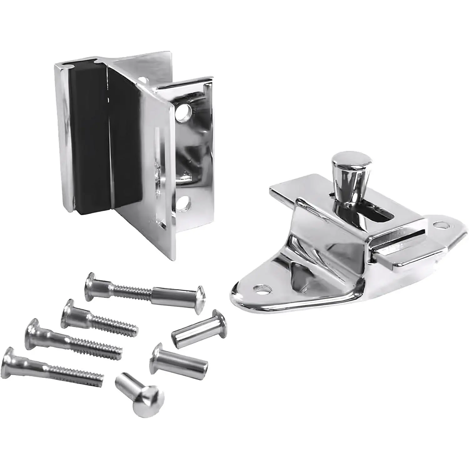 Brixwell Slide Latch and Keeper Set, Chrome Plated Zinc, Surface-Mounted, 3-1/2" Latch Hole Centers, Fits 1-1/4" Square Edge Pilaster, Includes Fasteners