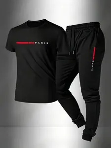 Men's Printed Short Sleeve T-Shirt and Pants Set, High-Quality Fabric for Comfort, Ideal for Sports and Casual Wear, Perfect Gift Choice