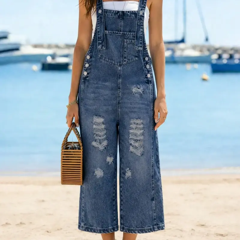Loose-Fit Women's Denim Overalls, Adjustable Strap Casual Stylish Fashion Overalls for Everyday Wear, casual comfy overalls, Womenswear Perfect for Summer and Spring, Blue
