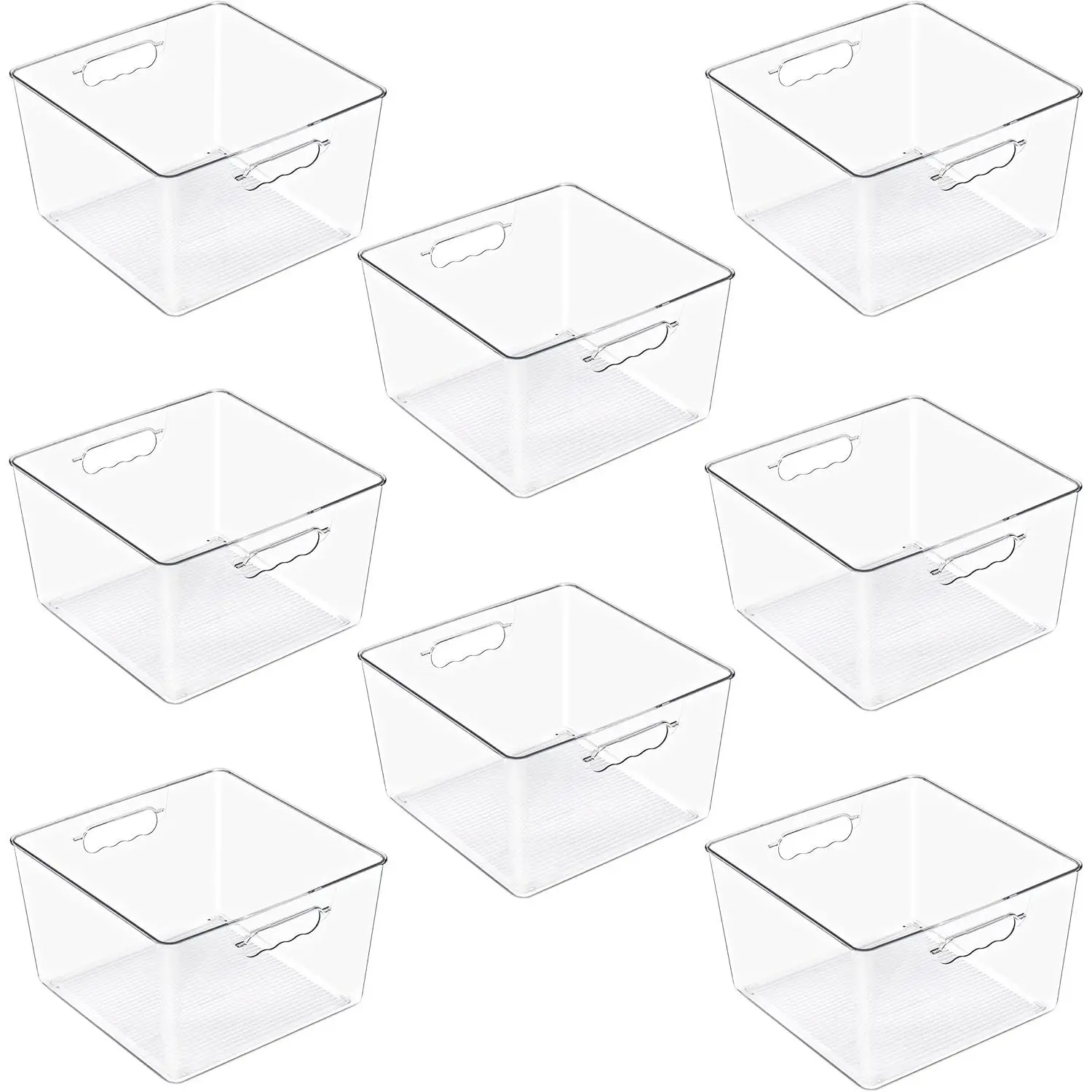 Clear 11x11 Cube Storage Bins, 8 Pack Large Square Organizer Bins with Handles, Stackable Plastic Storage Containers for Cube Storage, Closet, Shelf & Home Organization, BPA-Free