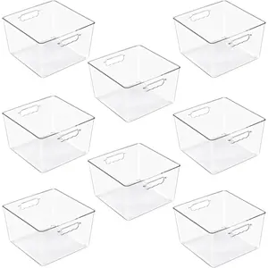 Clear 11x11 Cube Storage Bins, 8 Pack Large Square Organizer Bins with Handles, Stackable Plastic Storage Containers for Cube Storage, Closet, Shelf & Home Organization, BPA-Free
