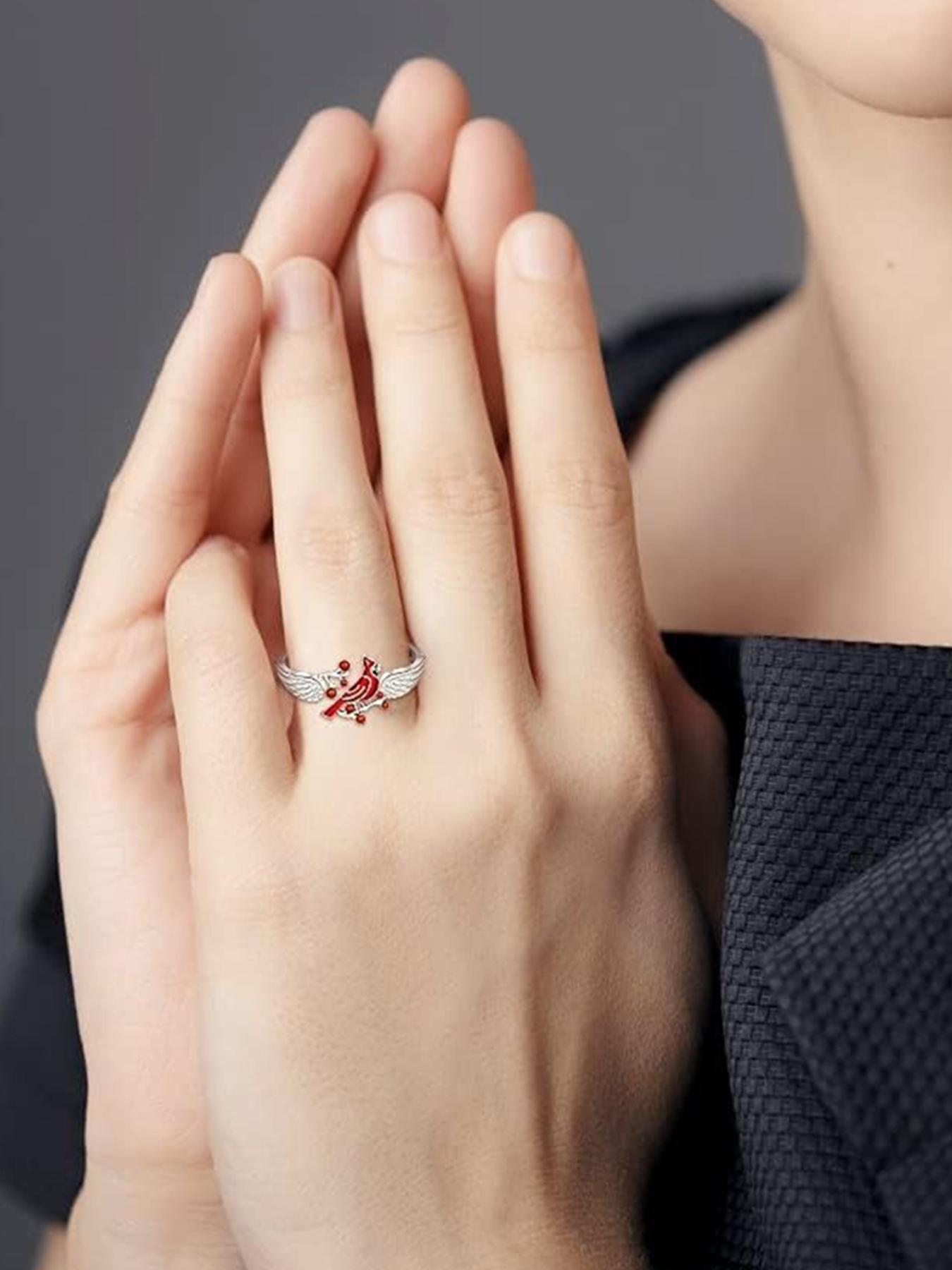 S925 Sterling Silver Bird & Wing Design Cuff Ring, Engraved Ring, Statement Ring, Girlfriend Gifts, Adjustable Ring with Gift Box for Women & Girls, Fashion Jewelry for Party, Daily Decor, Jewelry for Birthday Gift, Valentine's Day, Unique Rings