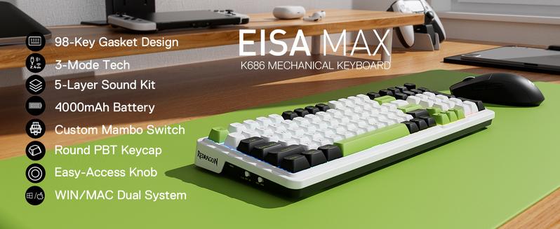 Redragon K686 PRO 98 Keys Wireless Gasket RGB Gaming Keyboard, 3-Mode PBT Mechanical Keyboard w/Hot-Swap Socket, Dedicated Knob Control & 5-Layer Noise Dampening, Custom Linear Switch