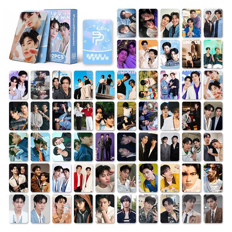 92Pcs/Set PONDPHUWIN Thai Star Laser Lomo Card Drama CP Pond & Phuwin Holographic Photo Cards with Stickers