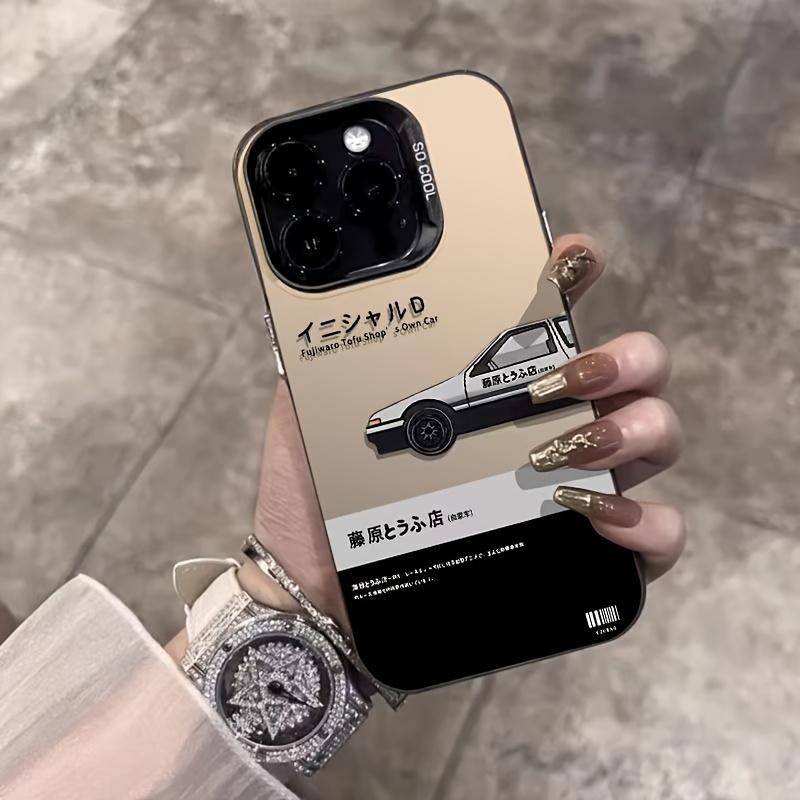 iPhone Case Black Base with Classic Initial D and Minimalist Anime Text for iPhone 17 16 15 14 13 12 11 PRO MAX PLUS AIR and 16E AIR XR XS MAX 7 8 Plus Series