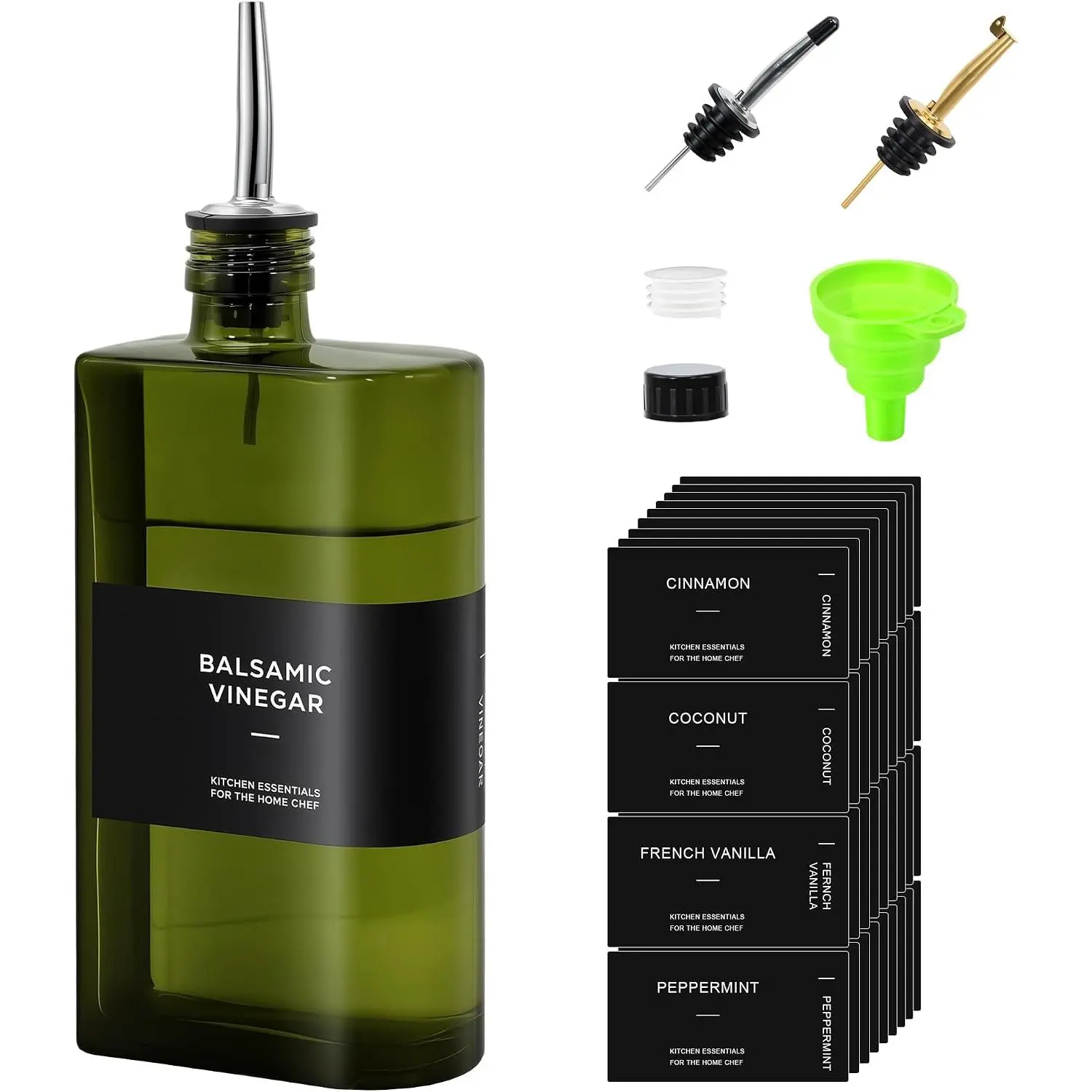 Dak Geen Glass Olive Oil Dispense 17 oz, Coffee Syup Containe UV Potected Ja,Egonomic Cuved Gip,304 Stainless Steel Spout Oil Vinega Dispense Bottle fo Kitchen Cooking BBQ
