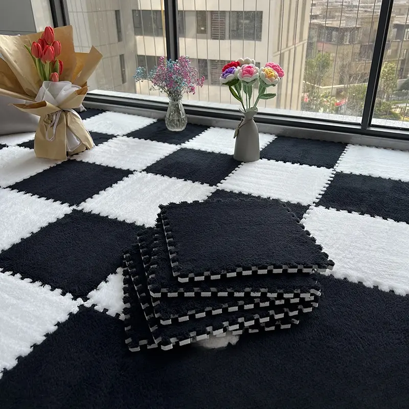 Interlocking carpet for bedroom, sit-on puzzle floor mat, foam pad, cute plush blanket, thick washable plush mat, Puzzle foam mats