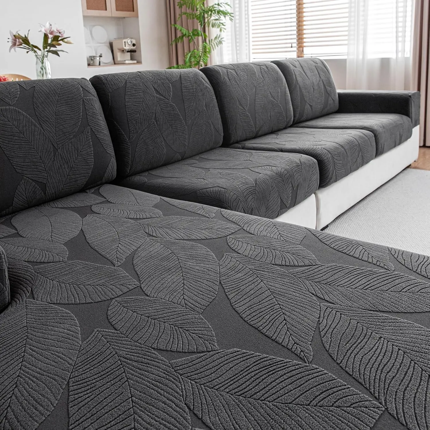 Couch Covers for Sectional Sofa, Washable Stretch Soft Sofa Cushion Covers L Shape Sofa Slipcovers Anti Slip Furniture Decor Protector for Pets (1PC Back Couch Cover,Dark Gray)