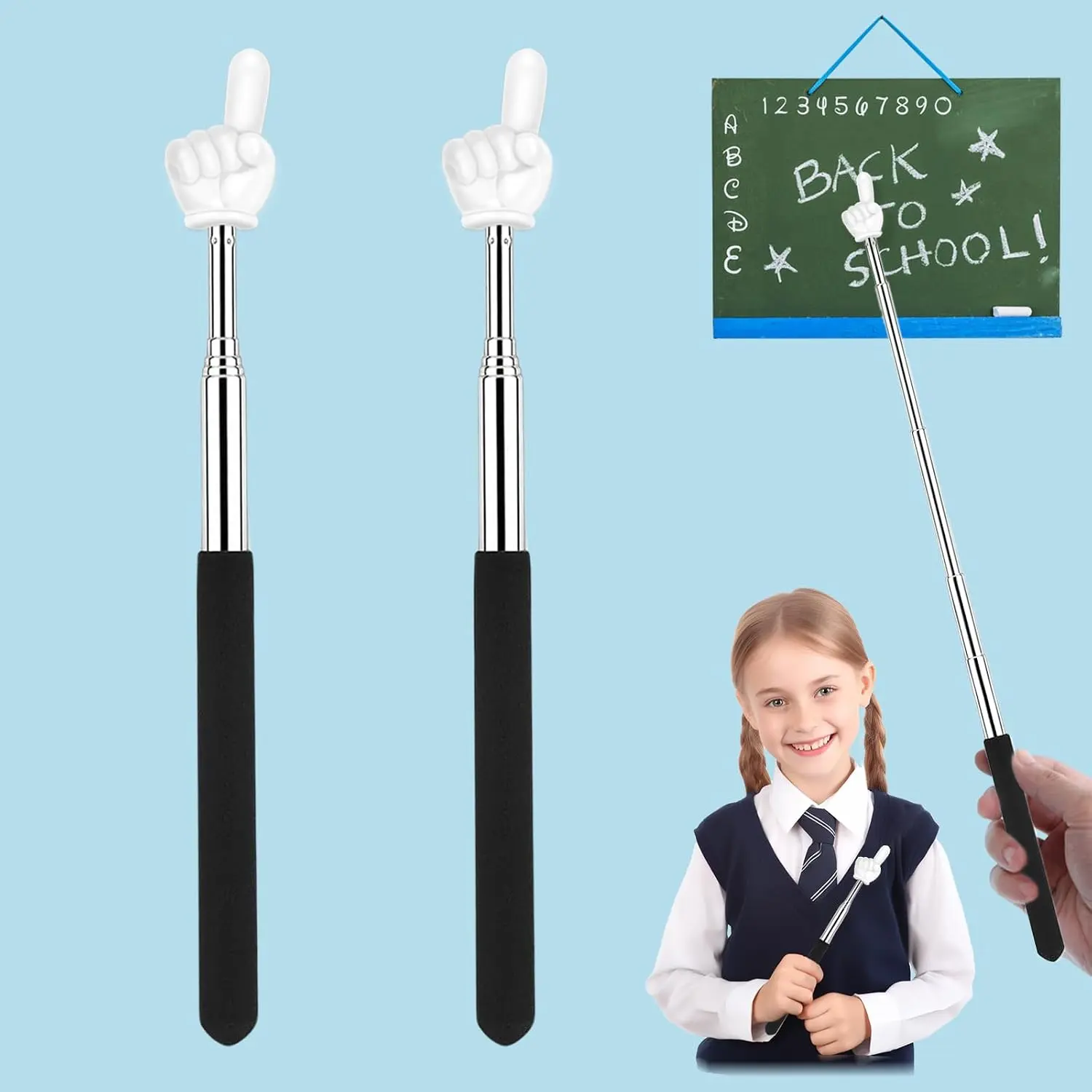 2-Pack Telescopic Synthetic Teacher Pointer Stick, Retractable Extendable Collapsible Long Hand Pointing Tool for Classroom Reading, Office Presentation School Supplies Essential