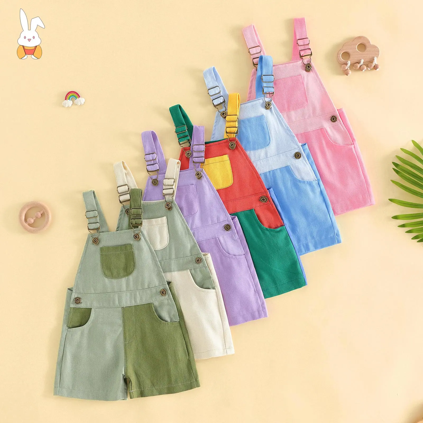 Toddler Kids Baby Girl Boy Contrast Color Overalls Shorts Clothes 2t 3t 4t Adjustble Shoulder Strap Jumpsuit Workwe