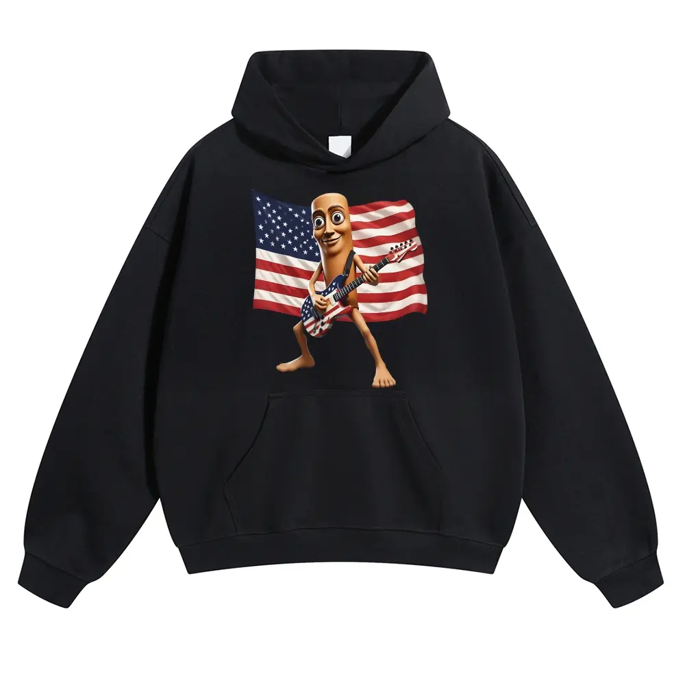 Unisex National flag, hot dog, rock, playing guitar, delicious food Graphic hoodie Personalized Pattern Y2k Clothing Round Neck hoodie,Women's Clothing 100% Cotton, Menswear, Top, Vintage Style,Summer Casual Oversized